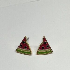 Kate Spade Watermelon Fruit Bite Earrings Stud 12K Gold Glass Stone Pink Shiny